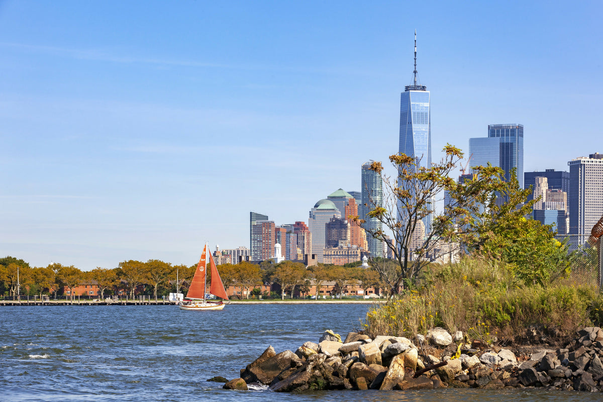 New York City, Lower Manhattan from Brooklyn, Red Hook, Louis Valentino Jr. Park and Pier, Ferry Boat