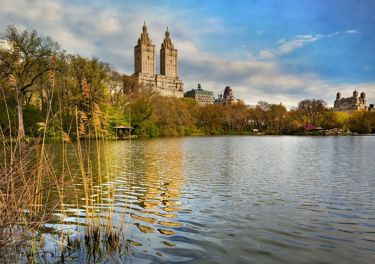 New York City, Manhattan, Central Park, View Across the Lake Towards San Remo Building
