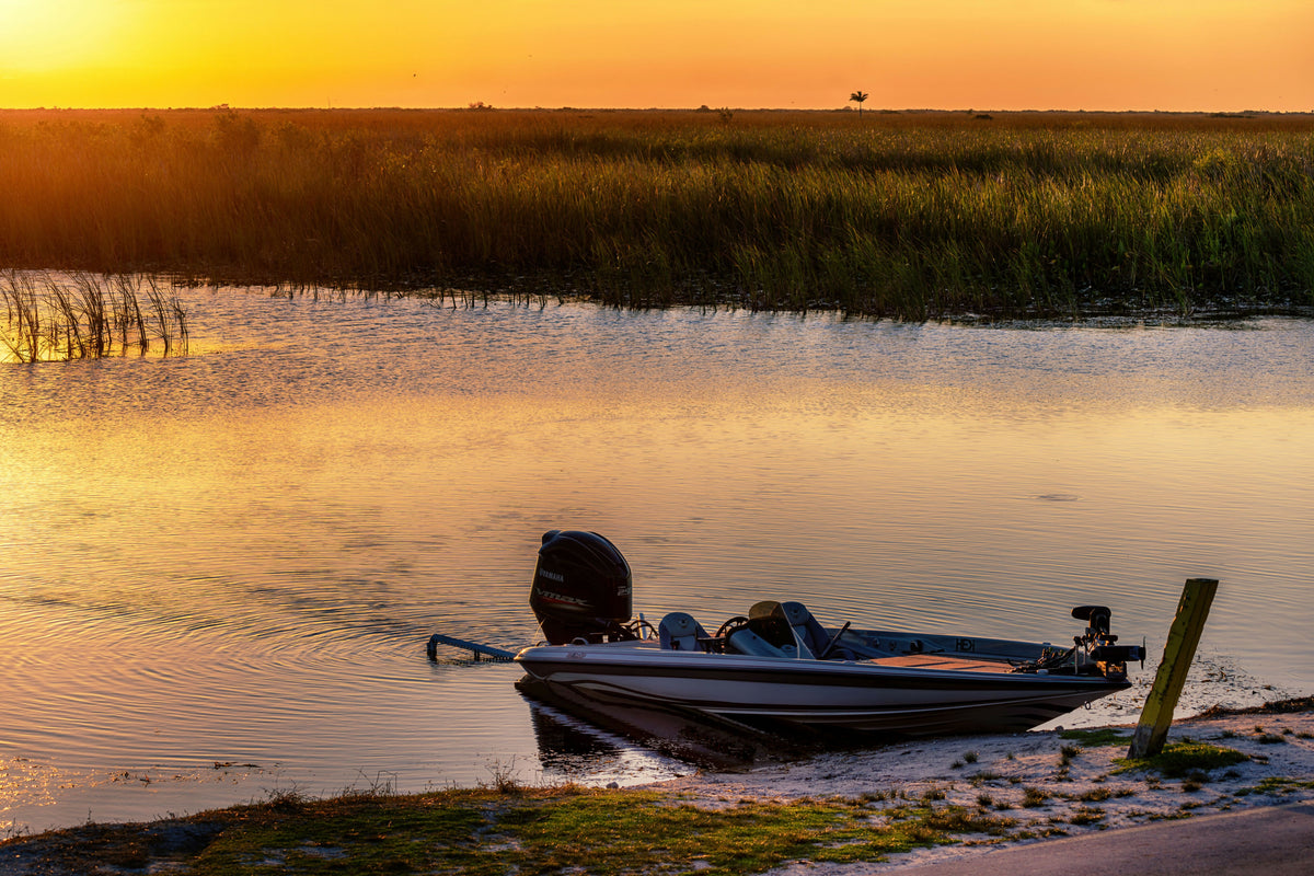 Florida, Boynton Beach, Motorboat at Arthur R. Marshall Wildlife Refuge, Northern Part of the Everglades – A Serene View
