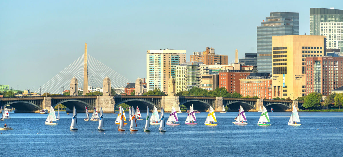 Massachusetts, Boston, Sailboat on the Charles River, Leonard P. Zakim Bunker Hill Memorial Bridge in the Background