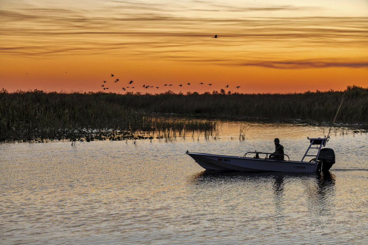 Florida, Boynton Beach, Arthur R. Marshall Loxahatchee National Wildlife Refuge, Silhouette of Fisherman